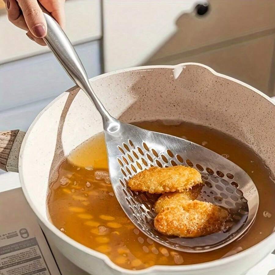 Stainless Steel Strainer + Large Frying Scoop, 2-In-1 Pasta Strainer And Frying Scoop, Kitchen Accessories, Essential Kitchen Tool Gift, Space-Saving Kitchen Storage, Christmas Kitchen Gift