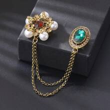 1pc-Vintage Elegant Double Layer Chain Flower Zinc Alloy Brooch Suitable For Women Wedding Banquet Party Wear Dress Suit Accessory - Ancient Gold - View 7
