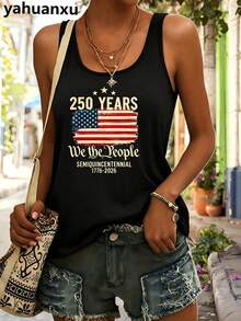 4th Of July Outfit WomenUSA 250th AnniversaryCommemorative Print Women's InspiredT-Shirt Short RoundNeckTopWhite LightweightY2K Short Sleeve Round Nec - 黑色1 - 查看 1