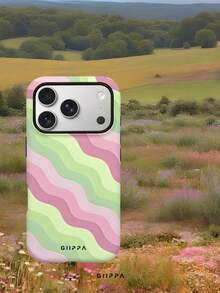 GIIPPA 1pc Pink & Green Diagonal Wave Pattern Design Phone 17 Pro Max Case, Compatible With Phone 16 Pro Max, 15 Pro Max, 14 Pro Max, Korean Style High-End Fashion Fun Phone Case, Compatible With 11/12/13/14/15/73 Pro Max Plus, Elegant Design Suitable For Men And Women, Perfect Gift For Girlfriend On Christmas, Valentine's Day, Easter, Wedding Season And Birthday! - Multicolor - View 5