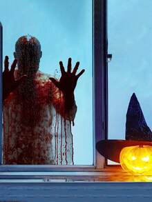 Halloween Zombie Bloody Window Stickers, Self-Adhesive Scary Halloween Window Stickers, Eerie Halloween Silhouette Window Stickers, Horror Party Decorations, Suitable For Indoor/Outdoor Halloween Party Horror Bloody Handprint Decorations, Haunted House Decor, Home And Window Decorations, Easy To Apply Reusable Stickers - Monochrome - View 4