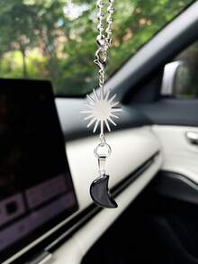 日月車用吊飾，創意車內後視鏡裝飾吊墜，人造石月亮吊墜，完美節日禮物 - 太陽月亮 - 查看 14