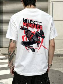 Marvel Miles Morales Spider-Man Action Scene Graphic T-Shirt 100% Cotton Men's Clothing Men's Shirt Men's Holiday Wear Marvel Series Gifts For Men Streetwear - 白色 - 查看 3