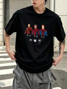 Marvel Spider-Man Trio Design TM TH AG Graphic T-Shirt 100% Cotton Men's Clothing Loose T-Shirt Summer Holiday Outfits Marvel Series Men's Gifts Streetwear - 黑色 - 查看 1