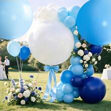 Globos Gigantes de 36 Pulgadas, Blanco, Azul Claro, Azul. Globos de Látex Azul Real, 4/6/8/10 piezas Globos de Látex Redondos Grandes, Adecuados para Aniversario, Cumpleaños, Boda, Revelación de Género y Decoraciones de Fiesta de Bautizo de Bebé - Traje azul oscuro y azul claro - Ver 5