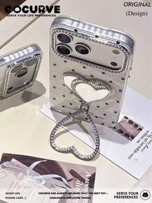 Cocurve Premium Shell Pattern Polka Dot Glitter Heart Mirror Makeup Case Compatible With IPhone 17 Pro Max/17 Pro/17/16 Pro/16/16 Pro Max/15 Pro/15 Pro Max/14 Pro/14 Pro Max/14/13 Pro Max/13 Pro/13/12 Pro Max/11 Shockproof IMD Protective Cover Fashion Phone Case Perfect Gift For Girlfriend And Best Friend - Multicolor - View 4