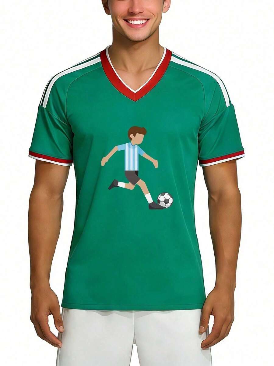 Camiseta de Estilo Deportivo Casual para la Temporada de Fútbol 2026, Jersey con Gráficos de Jugador de Fútbol, Cuello en V, para Primavera y Verano, para Hombres y Amigos BJCW DJFT - Negro - Ver 1
