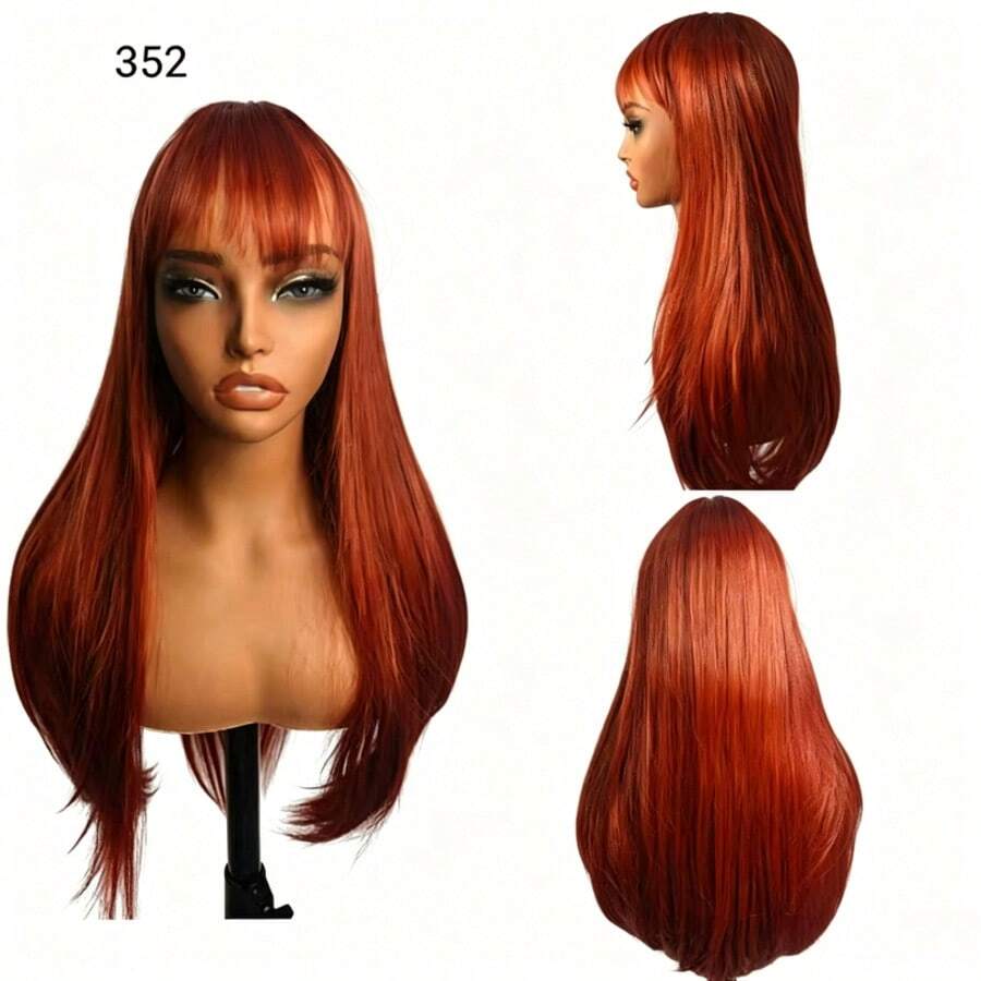 Long, Straight Wig With Bangs - Heat-Resistant Fiber, Suitable For Daily Use, 60 Cm, 280 G, KAYANE - Red - View 1
