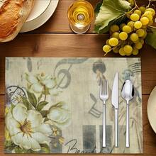 1 pièce/4pcs/6pcs, Décoration d'intérieur, Napperons en lin imprimés avec motif de collage artistique vintage, convenant pour la table à manger, décoration toutes saisons pour le printemps, l'été, l'automne, l'hiver, style moderne lavable, décoration de chambre, napperons, sous-verres, napperons de table de cuisine, décoration de fête intérieure et extérieure, décoration d'intérieur, cadeau idéal - Multicolore - Voir 1