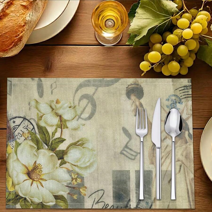 1 pièce/4pcs/6pcs, Décoration d'intérieur, Napperons en lin imprimés avec motif de collage artistique vintage, convenant pour la table à manger, décoration toutes saisons pour le printemps, l'été, l'automne, l'hiver, style moderne lavable, décoration de chambre, napperons, sous-verres, napperons de table de cuisine, décoration de fête intérieure et extérieure, décoration d'intérieur, cadeau idéal - Multicolore - Voir 1