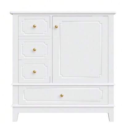 76.5 Cm Bathroom Vanity Unit With Ceramic Basin And Gold Handles – Antibacterial, With Overflow And Ample Storage – White