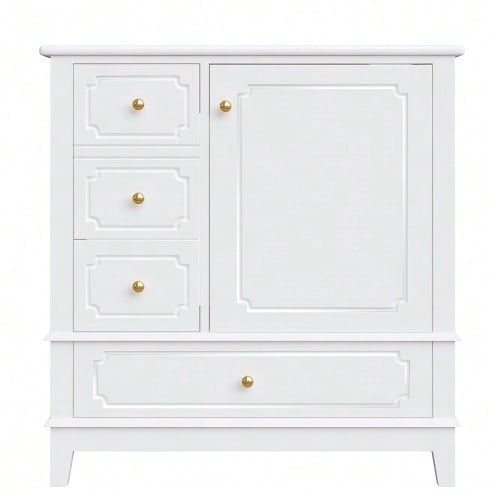 76.5 Cm Bathroom Vanity Unit With Ceramic Basin And Gold Handles – Antibacterial, With Overflow And Ample Storage – White