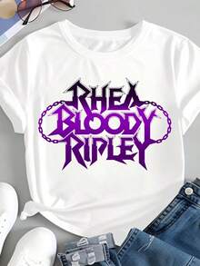 Wrestler Rhea Ripley Printed T-Shirt Top Rhea Ripley Neutral Trendssssss Harajuku Short-SLeesved Unisexs Shirt Graphic T-Shirt - Blanco - Ver 2