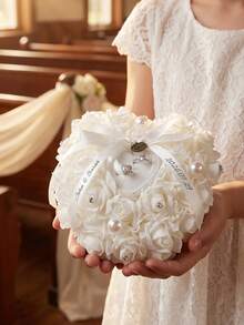 1 Peça Caixa de Almofada de Anel em Formato de Coração com Flores Personalizada com Fita de Renda Elegante, Caixa de Suporte de Anel de Casamento Personalizável, Presente de Proposta para Noiva e Madrinha, Adequado para Cerimônia de Noivado e Casamento, Presente Perfeito para Dia dos Namorados e Natal - Multicolorido - Visão 11