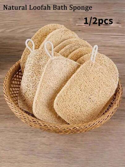 1/2pcs Luffa Dish Brush, Luffa Exfoliating Sponge, Luffa Bath Sponge, Luffa Body Scrub Sponge - Unisex Gentle Body Scrub Sponge, With Hanging Hole, Lightweight Texture
