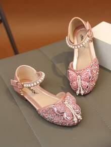 1 Pair Vintage Girls' Sandals With Hollow Bow And Rhinestone, Sweet Style, Summer New Non-Slip Rubber Sole Open Toe Fashion, Party Vacation Open Toe Beach Shoes Soft Sole Non-Slip Beach Sandals - Pink - View 8