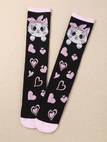 1 Pair Cute Bunny Knee High Socks For Kids Girls, Cute Rabbit Heart Long Socks, Baby Girls Gift - Multicolor - View 3