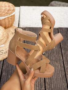 2026 Summer Fashion Women's Waterproof Platform High Heel Sandals - Brown - View 1