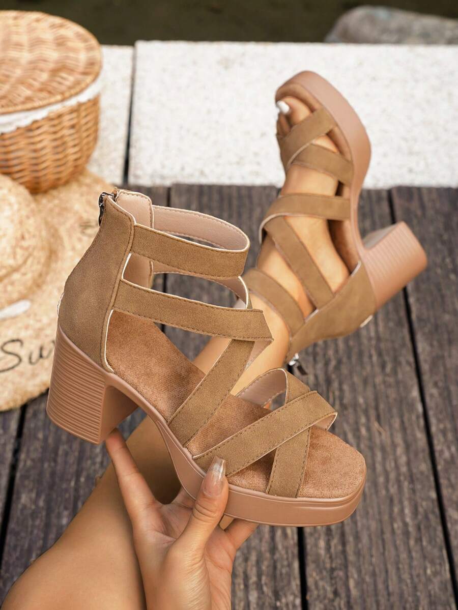 2026 Summer Fashion Women's Waterproof Platform High Heel Sandals - Brown - View 1