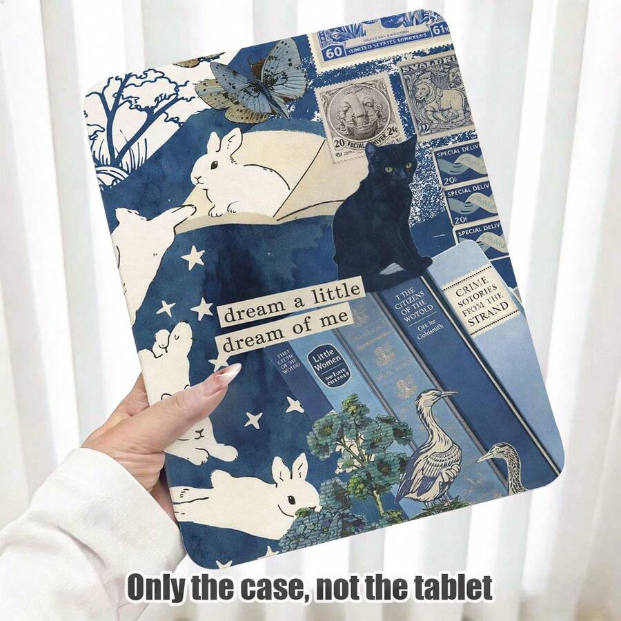 1個翻蓋式桌面保護殼,附筆槽,圖案有書本、貓、蝴蝶、白兔、鴨子、星星,360°旋轉支架,內置筆槽,PU皮革保護殼附支架,自動休眠/喚醒功能,適合返校、情人節、節日禮物 - 彩色 - 查看 1