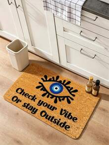 1pc Evil Eye Print Funny Letter Slogan Doormat, Bohemian Hippie Style Flannel Rectangular Floor Mat, With "Keep Your Aura In Check, Otherwise Stop At The Door" Text Design, Non-Slip Dust-Absorbing Washable Entryway Mat, All-Season Decorative Carpet, Suitable For Front Porch, Entryway, Garden, Balcony. Carpet, Rug, Carpet Living Room, Kitchen Mat, Carpet For Bedroom, Bathroom Mat, سجاده, سجاد, Rug Bedroom, Room Decor, سجادة - 1PC - View 1