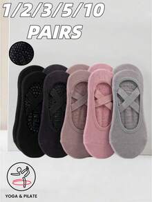 1/2/3/5/10 pares de calcetines de yoga y pilates para mujer, calcetines deportivos de danza con silicona antideslizante, calcetines de agarre para esterilla de pilates y fitness en interiores, perfectos para yoga, pilates, fitness, regalo de Navidad para mujer - Multicolor - Ver 2