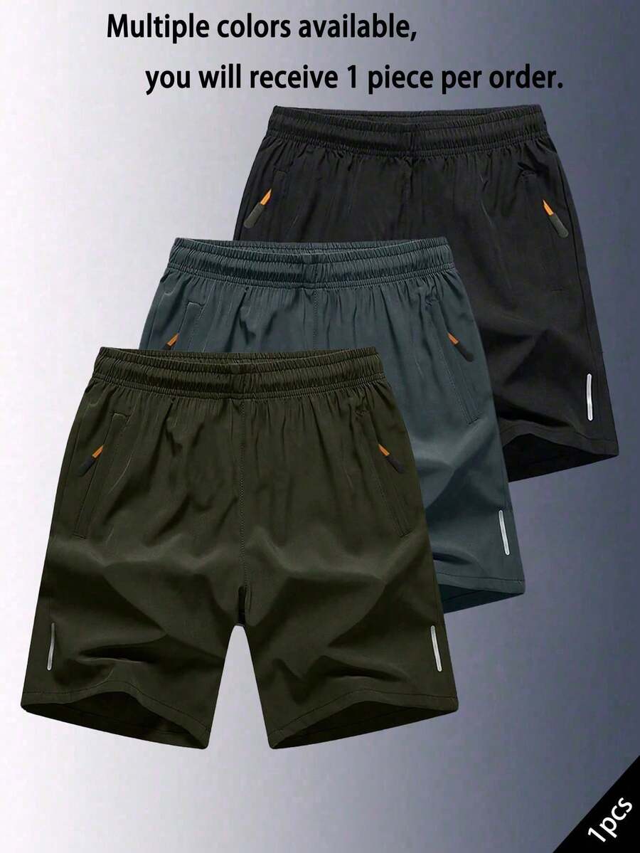 1pc Teen & Boys' Casual Sports Fashion Versatile Solid Color Shorts, Summer - Army Green - View 1