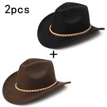 2PCS Sombrero de Mezclilla Estilo Americano Decorativo Tejido con Cuerda de Dos Colores Simple y Elegante Adecuado para Hombres y Mujeres, Adecuado para Baile Rural, Sombreros Diarios - sombrero de vaquero - Ver 10