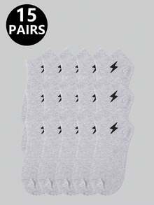 1/5/10/15/20 Pairs Men's Solid Color Low-Cut Boat Socks, Lightning Embroidery Sports Short Socks, Non-Slip And Wear-Resistant - Multicolor - View 17