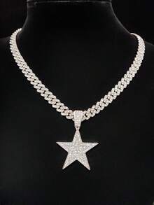1pc Fashion Creative Pentagram Shaped Pendant Necklace, Unisex Hip-Hop Retro Necklace Suitable For Party Or Daily Wear, 2 Chain Styles To Choose From - Yellow Gold - View 13