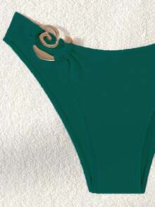New 2026 Model: New Two-Piece Bikini With Metallic Accessory And Solid Color For Women, Beach Swimsuit With Opening - Dark Green - View 5
