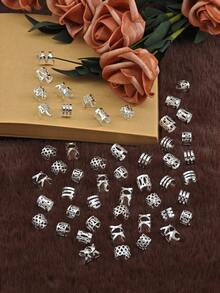 50PCS Silver Hair Cuffs Braids Jewelry Braid Clips Loc Dreadlock Accessories Metal Hair Rings Clips Hair Decoration For Girls - Silver - View 2