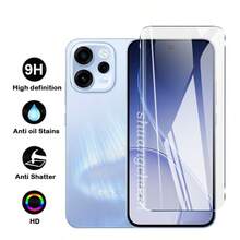 Juego 3 en 1 para Reno15 F - Funda de teléfono con patrón de plumas y corazón de perlas falsas brillantes + Protector de pantalla de vidrio templado + Protector de lente, TPU suave a prueba de golpes, diseño estético con purpurina, protección antiarañazos y caídas - Transparente # YS3IN1 - Ver 2