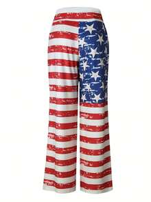 New 2026 Model: Wide Leg Casual Style Pants With American Flag Print. - 紅色 - 查看 5