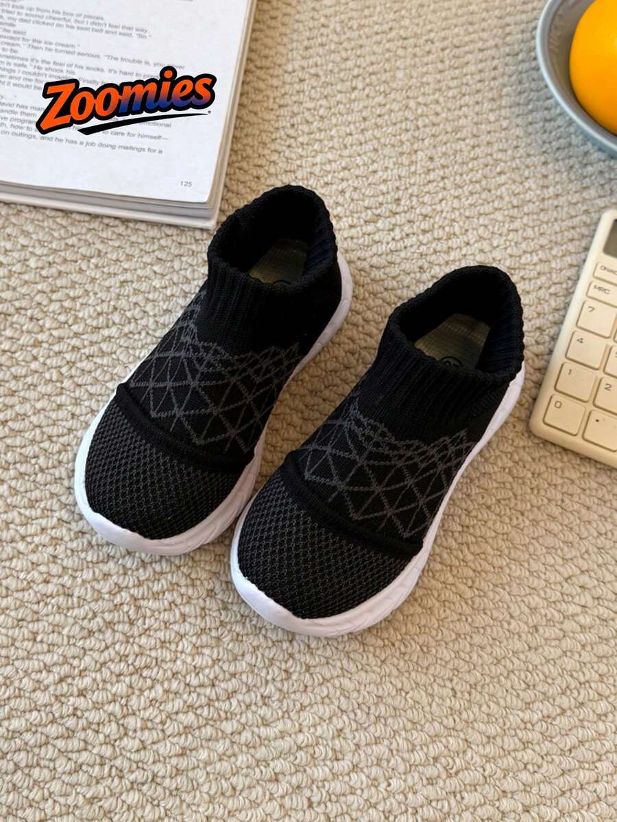 1 par de zapatillas tipo calcetín lindas y de moda para niños y niñas, la mejor opción para la temporada de regreso a clases, estilo minimalista versátil, suela suave antideslizante transpirable y resistente al desgaste, adecuadas para uso diario, salidas, escuela, vacaciones y uso casual. - Negro - Ver 1