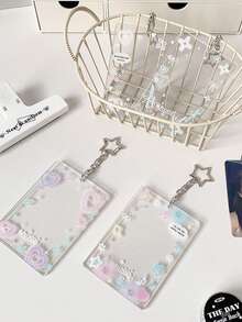 1pc Transparent Glitter Card Holder For 3-Inch Photo Card Storage And Display, Student , Fan Card, Bus Card, Backpack Anti-Loss Pendant - A - View 9