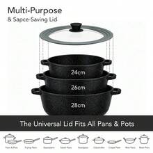 2 Sizes Universal Glass Pot Lid With Silicone Edge Heat Resistant Cover Fits 16-20cm & 24-28cm Cookware Suitable For Frying Pans Woks Stockpots Durable Kitchen Cookware Accessory - Grey - View 4
