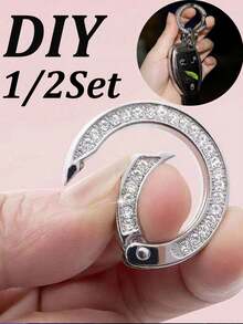 1/2 Set Shiny Rhinestone Car Keychain, Carabiner, Key Chain, Key Ring, Pendant Chain, Pendant Ring, Crystal Car Keychain, Women Girls Shiny Rhinestone Key Chain Round Decorative Key Ring Key Hook Universal Car Shiny Accessories Keychain - Multicolor - View 1