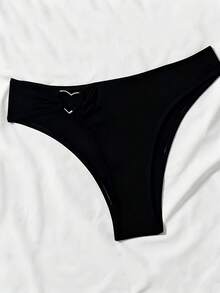 New 2026 Model: Women's Heart-Shaped Neck Tie Bikini Set - 黑色 - 查看 5