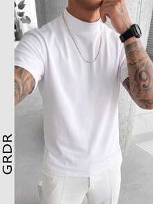 Men's Fashionable Half-Turtleneck Short Sleeve T-Shirt, Suitable For Summer - White - View 7