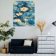 Lienzo 2D Plano, 2D Plano, 2D Plano 1 pieza Lienzo Arte de Pared Estanque de Loto Azul, Enmarcado y Listo para Colgar, Adecuado para Decoración de Habitación, Decoración de Oficina, Decoración del Hogar, Decoración de Arte de Pared, Decoración de Baño, Centro de Mesa Versátil para las Fiestas - Enmarcado - Ver 5