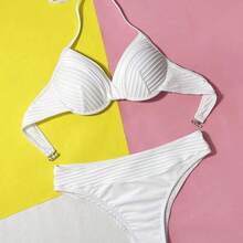 dagjydgfyja Swim Vcay Conjunto de bikini sólido con textura dividida y aros, ideal para playa de verano - Morado - Ver 4
