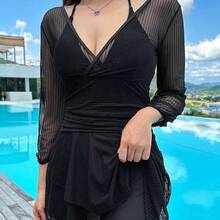 LunaCass8  Traje de baño de una pieza de manga larga de unicolor y de moda para vacaciones de verano - Blanco - Ver 4