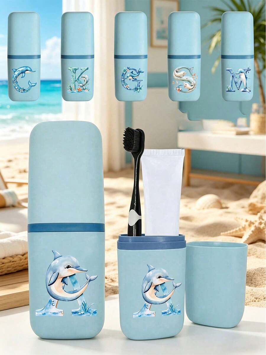 A-Z字母海豚图案旅行牙刷盒,便携式浅蓝色塑料牙膏收纳盒,防水旅行洗漱包,适合口腔护理、海滩旅行、商务旅行、度假、露营和日常使用,是旅行者、学生、家庭和送礼的理想之选,非常适合返校、旅行、健身、学校、复活节、母亲节等场合,多功能,可用作旅行配件、浴室收纳和个性化礼物。 - 彩色 - 查看 1
