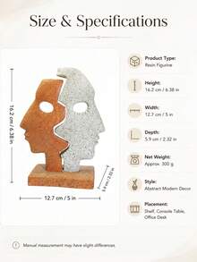 Puzzle facial bicolore décoratif, sculpture de visage abstrait en résine, ornement de bureau d'art moderne, décoration d'intérieur créative et esthétique pour le salon, la chambre, le bureau, cadeau de décoration d'intérieur à la mode - Multicolore - Voir 10