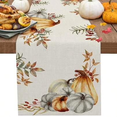 Camino de mesa de calabaza para Acción de Gracias en otoño, decoración de fiesta festiva, reutilizable, camino de mesa de cocina y comedor para cosecha de otoño, bufandas para tocador, estilo granja, decoraciones de boda