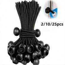 2/10/25 PCS Heavy-Duty Adjustable Elastic Cords With Plastic Balls, Black All-Season Camping Accessories, Ideal For Tent Securing, Item Storage And Carrying Foldable & Durable Outdoor Gear For Organization, High Tensile Strength And Fully Adjustable - Multicolor - View 1