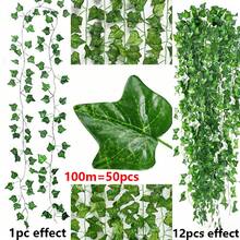100/2m Artificial Green Ivy Vine Garland, Faux Leaf Plant Vine Hanging Climbing Garland, Suitable For Garden, Wedding, Party, Wall Decoration - Green - View 14