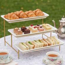 3-Tier Foldable Metal Stand White Plastic Tiered Food Display Rack, Suitable For Fruit, Desserts, Wedding, Birthday Party Display - Multicolor - View 2