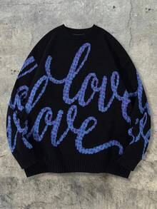 ANDREILEE Men's Fashion Casual Versatile Daily Commute Home Holiday Round Neck Long Sleeve Loose Ribbed Pullover Sweater Back To School Autumn/Winter Top - Black - View 5